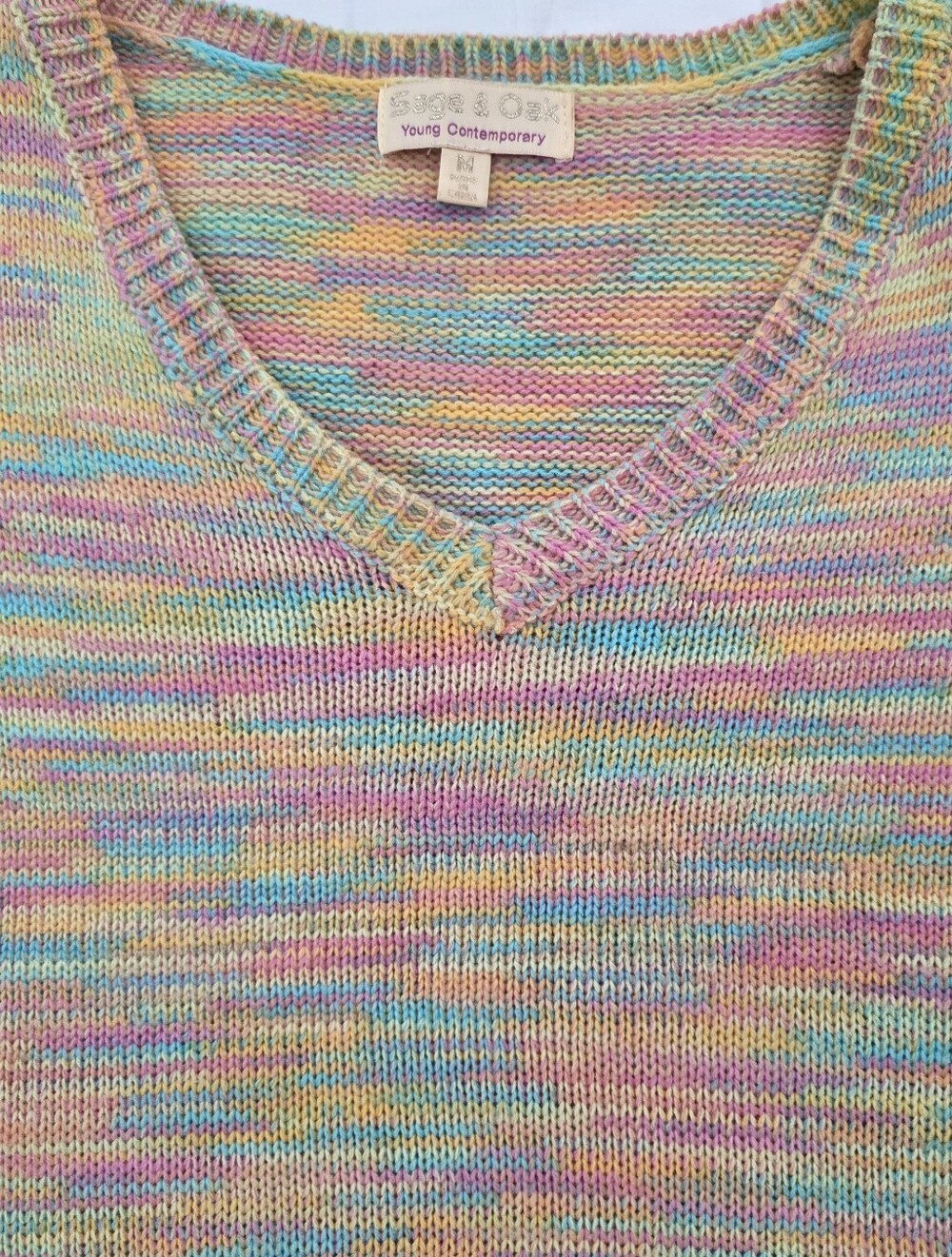 Space Dye Sage & Oak Multicolor Pastel V-Neck Oversized Sweater Med. - 90s Vibe